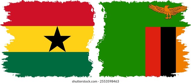 Zambia and Ghana grunge flags connection, vector