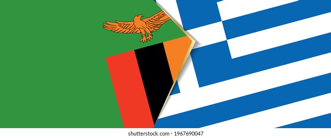 Zambia and Greece flags, two vector flags symbol of relationship or confrontation.