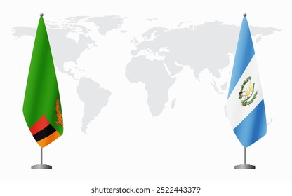 Bandeiras da Zâmbia e da Guatemala para reunião oficial contra o fundo do mapa do mundo.