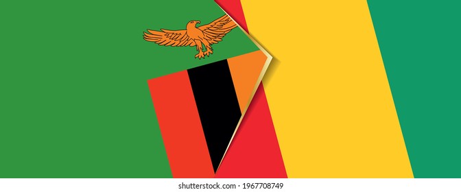 Zambia and Guinea flags, two vector flags symbol of relationship or confrontation.