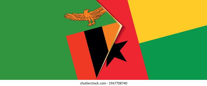 Zambia and Guinea-Bissau flags, two vector flags symbol of relationship or confrontation.