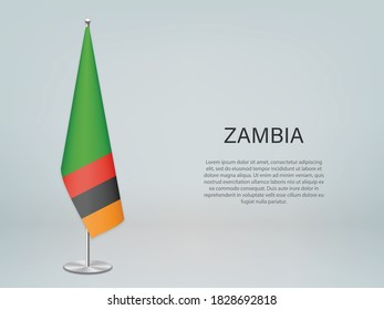 Zambia hanging flag on stand. Template for politic conference banner