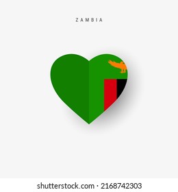 Zambia heart shaped flag. Origami paper cut Zambian national banner. 3D vector illustration isolated on white with soft shadow.