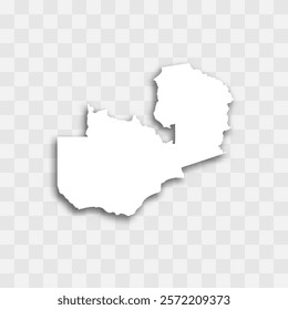 Zambia high detailed vector representation of country silhouette. White color on transparent background with dropped shadow. For educational, decorative, or informational use.