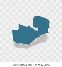 Zambia high detailed vector representation of country silhouette. 3D map on transparent background with dropped shadow. For educational, decorative, or informational use.