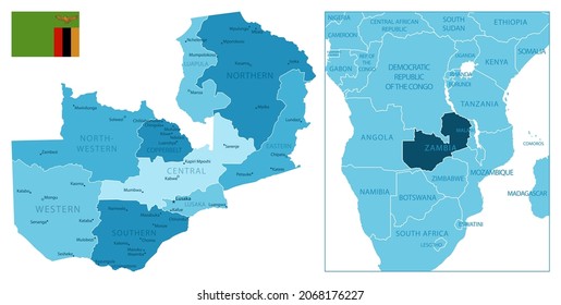 Zambia - highly detailed blue map. Vector illustration