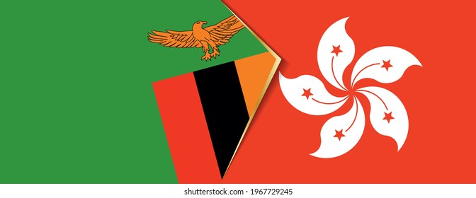 Zambia and Hong Kong flags, two vector flags symbol of relationship or confrontation.
