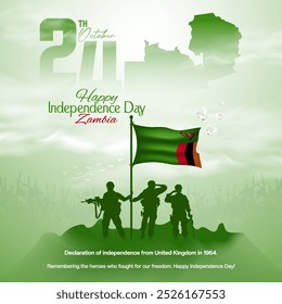 Zambia Independence Day celebration greeting card design for social media post