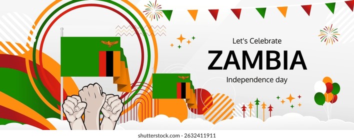 Zambia Independence Day modern greeting banner. 24 October Happy National Day. Festive horizontal background with flag colors, great for carnival poster, tourism campaign, holidays flash sale