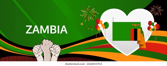 Zambia Independence Day modern greeting banner. 24 October Happy National Day. Festive horizontal background with flag colors, great for carnival poster, tourism campaign, holidays flash sale