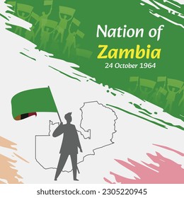 Zambia Independence Day Post Design. October 24th, the day when Zambians made this nation free. Suitable for national days. Perfect concepts for social media posts, greeting card, cover, banner.