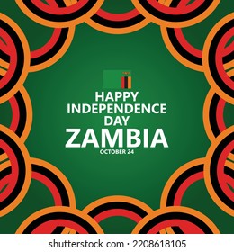 Plantilla vectorial del día de la independencia de Zambia con colorida bandera de cinta. Fiesta pública de un país africano que se celebra anualmente el 24 de octubre.