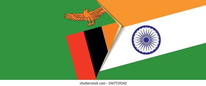 Banderas de Zambia e India, dos banderas vectoriales símbolo de relación o enfrentamiento.
