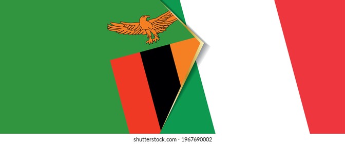 Sambia und Italien Flaggen, zwei Vektorfahnen Symbol für Beziehung oder Konfrontation.