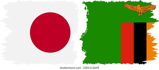 Zambia and Japan grunge flags connection, vector