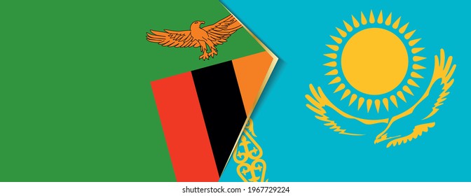Zambia and Kazakhstan flags, two vector flags symbol of relationship or confrontation.