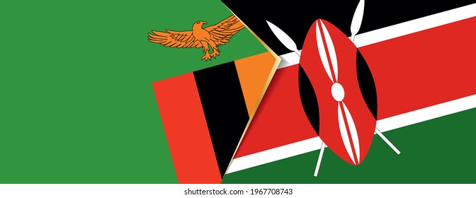 Zambia and Kenya flags, two vector flags symbol of relationship or confrontation.
