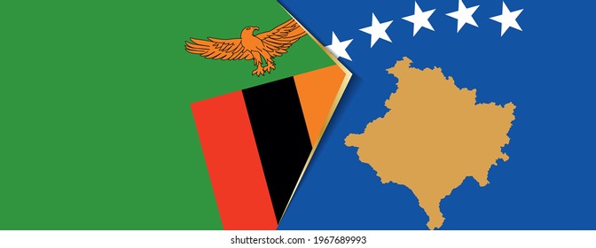 Zambia and Kosovo flags, two vector flags symbol of relationship or confrontation.