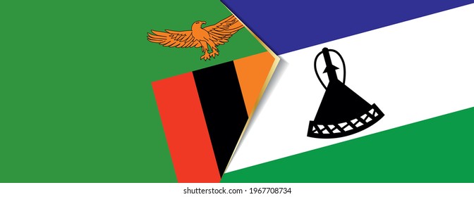 Zambia and Lesotho flags, two vector flags symbol of relationship or confrontation.