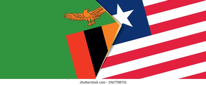 Zambia and Liberia flags, two vector flags symbol of relationship or confrontation.