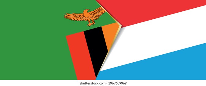 Zambia and Luxembourg flags, two vector flags symbol of relationship or confrontation.