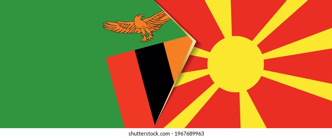 Zambia and Macedonia flags, two vector flags symbol of relationship or confrontation.