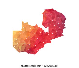 Zambia Map - Abstract geometric rumpled triangular low poly style gradient graphic on white background , line dots polygonal design for your . Vector illustration eps 10.