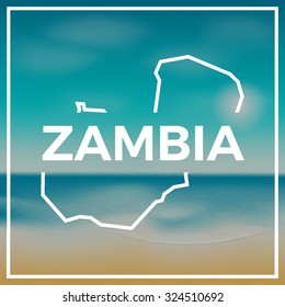 Zambia map against the backdrop of beach and tropical sea with bright sun. EPS10 vector