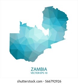 Zambia map - blue geometric rumpled triangular low poly style gradient graphic background , polygonal design for your . Vector illustration eps 10.