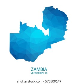 Zambia map - blue geometric rumpled triangular low poly style gradient graphic background , polygonal design for your . Vector illustration eps 10.