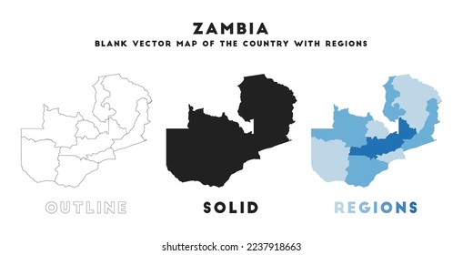 Zambia map. Borders of Zambia for your infographic. Vector country shape. Vector illustration.