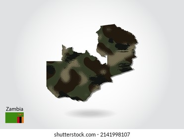 Sambische Karte mit Tarnung Muster, Wald - grüne Struktur in Karte. Militärisches Konzept für Armee, Soldat und Krieg. Wappen, Fahne.