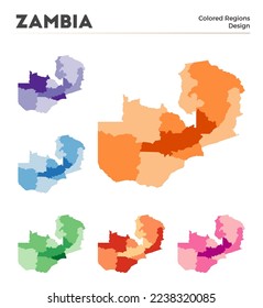 Zambia map collection. Borders of Zambia for your infographic. Colored country regions. Vector illustration.