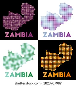 Zambia map. Collection of maps of Zambia in a dotted style. Borders of the country filled with rectangles for your design. Vector illustration.