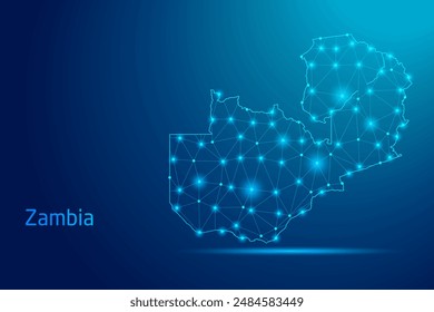 Mapa de Zambia - concepto de tecnología de la comunicación, gráfico de bajo poli.