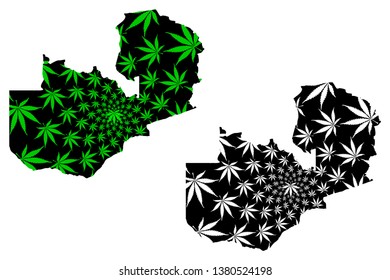 Zambia - map is designed cannabis leaf green and black, Republic of Zambia map made of marijuana (marihuana,THC) foliage,