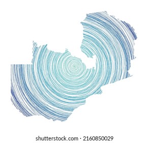 Mapa de Zambia lleno de círculos concéntricos. Esbozar círculos de estilo en forma del país. Ilustración vectorial.