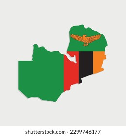 zambia map with flag on gray background