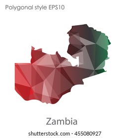 Zambia map in geometric polygonal style.Abstract gems triangle,modern design background.Vector Illustration EPS10