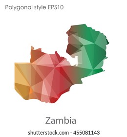 Zambia map in geometric polygonal style.Abstract gems triangle,modern design background.Vector Illustration EPS10