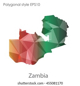 Zambia map in geometric polygonal style.Abstract gems triangle,modern design background.Vector Illustration EPS10