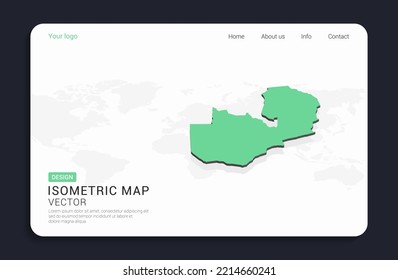 Sambia Karte grün auf weißem Hintergrund mit isometrischer Vektorgrafik.