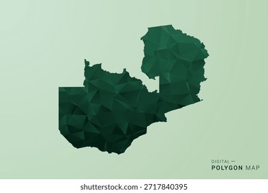 Zambia Map - Green Polygon Style Vector Illustration, Low Poly Geometric Design with Clean Silhouette on soft green Background.