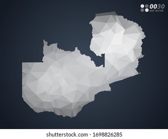 Zambia map grey polygon red triangle mosaic with dark background. style gradient vector.