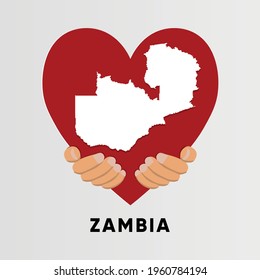 Zambia Map in heart shape hold by hands vector illustration design