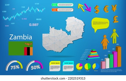 Zambia Map Info Graphics - Charts, Symbols, Elements And Icons Collection. Detailed Zambia Map With High Quality Business Infographic Elements.