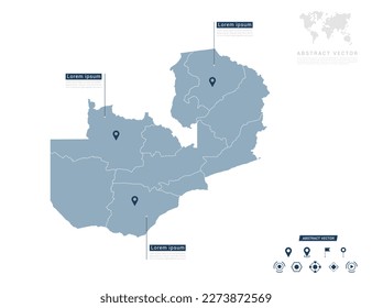 Zambia map of infographic blue Navigator pin location checking communication information plan position.