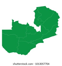 Zambia map isolated on transparent background. high detailed Green map of Zambia. Vector illustration eps 10. Blank Green similar Zambia map isolated on white background.
