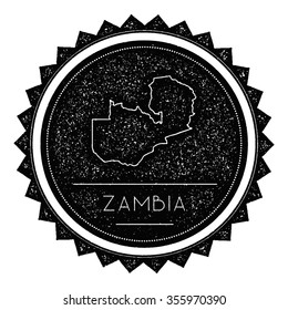 Zambia Map Label with Retro Vintage Styled Design. Hipster grungy insignia vector illustration