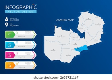 Zambia map with location pointer marks. High detailed country map with division, cities and capital infographic template. Vector illustration EPS10